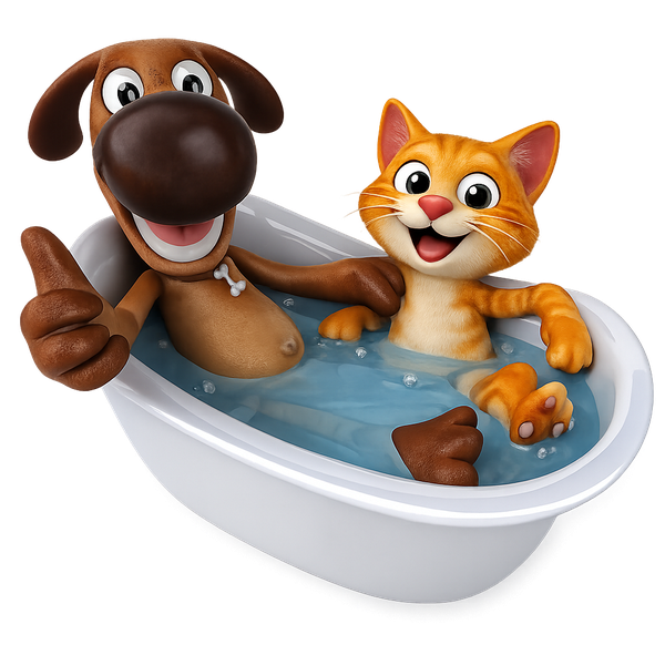 Dog and cat in bubbly bath